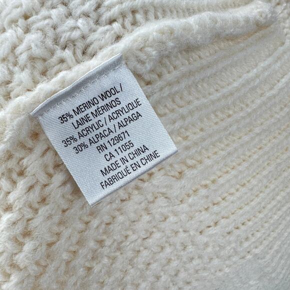 Skull Cashmere Cableknit Sweater Ribbed Crew‎ Neck Merino Wool Size Large Cream - Picture 5 of 6